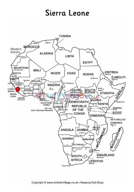Sierra Leone on map of Africa