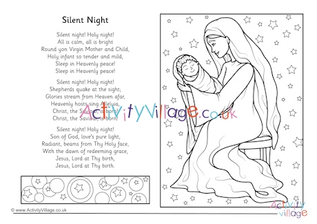 Silent Night Christmas Carol Colouring Page