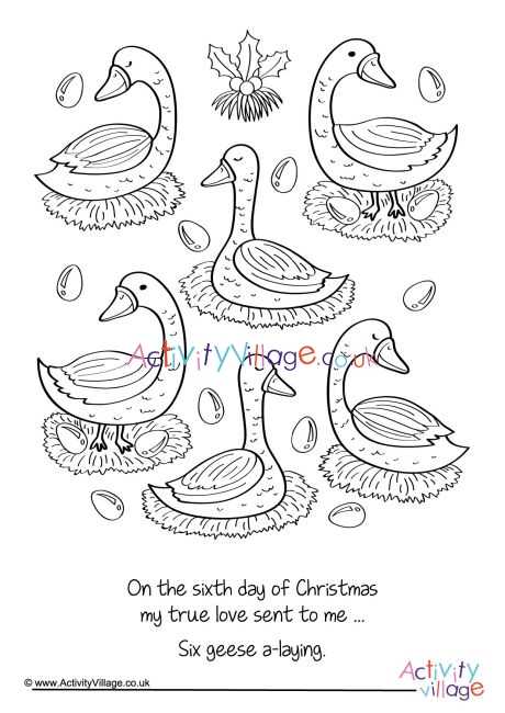 Six Geese Laying Colouring Page