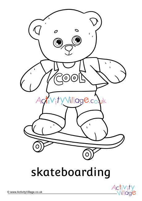 Skateboarding Teddy Bear Colouring Page