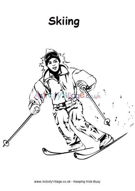 Skiing colouring page