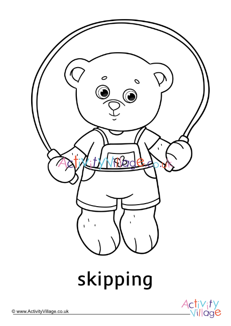 Skipping Teddy Bear Colouring Page