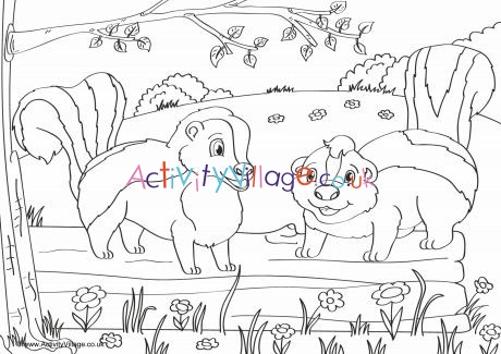 Skunks Scene Colouring Page