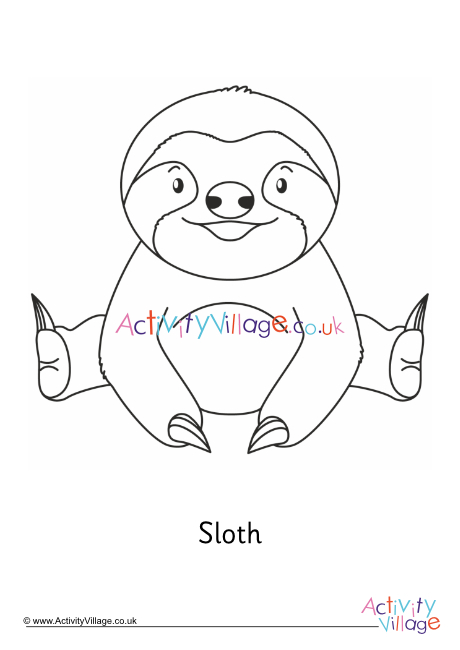 Sloth colouring page with word