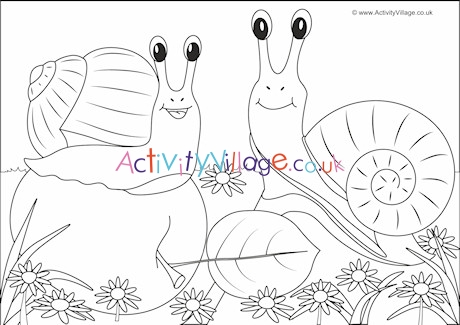 Snails Scene Colouring Page
