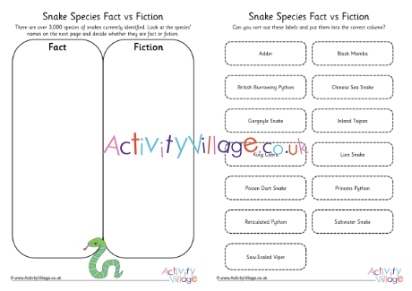 Snake Species Fact vs Fiction Worksheet