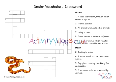 Snake Vocabulary Crossword Puzzle 