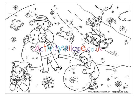 Snowy day colouring page