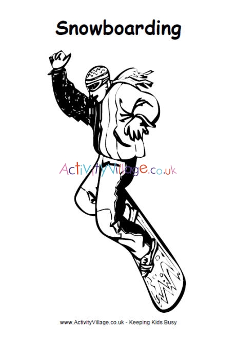 Snowboarding colouring page