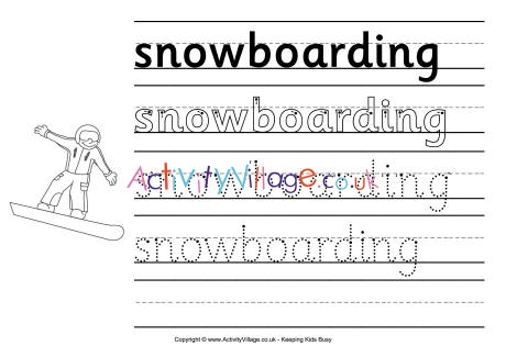 Snowboarding handwriting worksheet