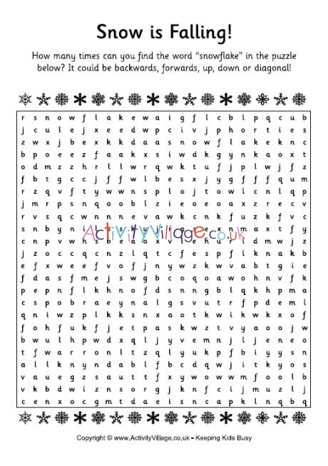 Snowflakes word search
