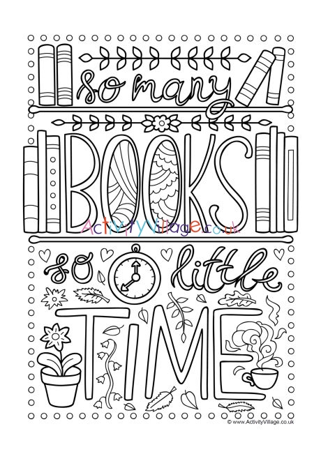 So many books so little time colouring page