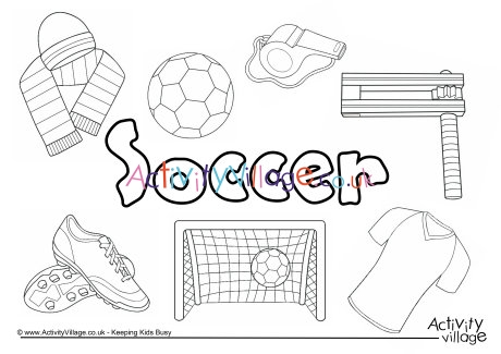Soccer collage colouring page