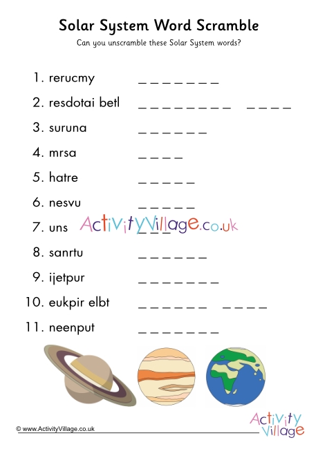 Solar System word scramble