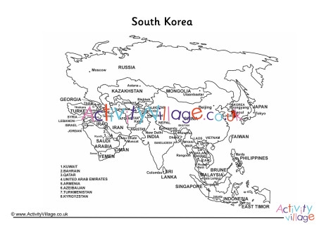 South Korea on Map of Asia