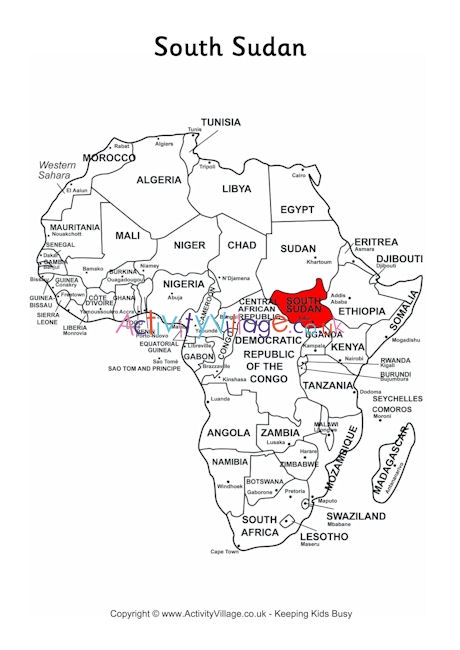 South Sudan on map of Africa