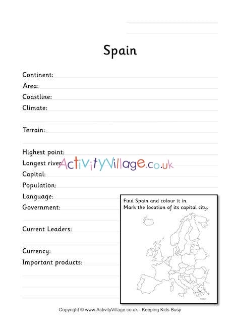 Spain Fact Worksheet
