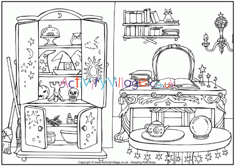 Spell room colouring page