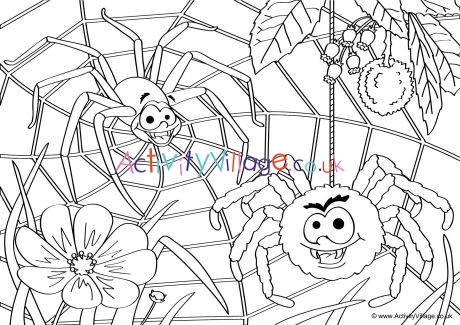 Spiders Scene Colouring Page