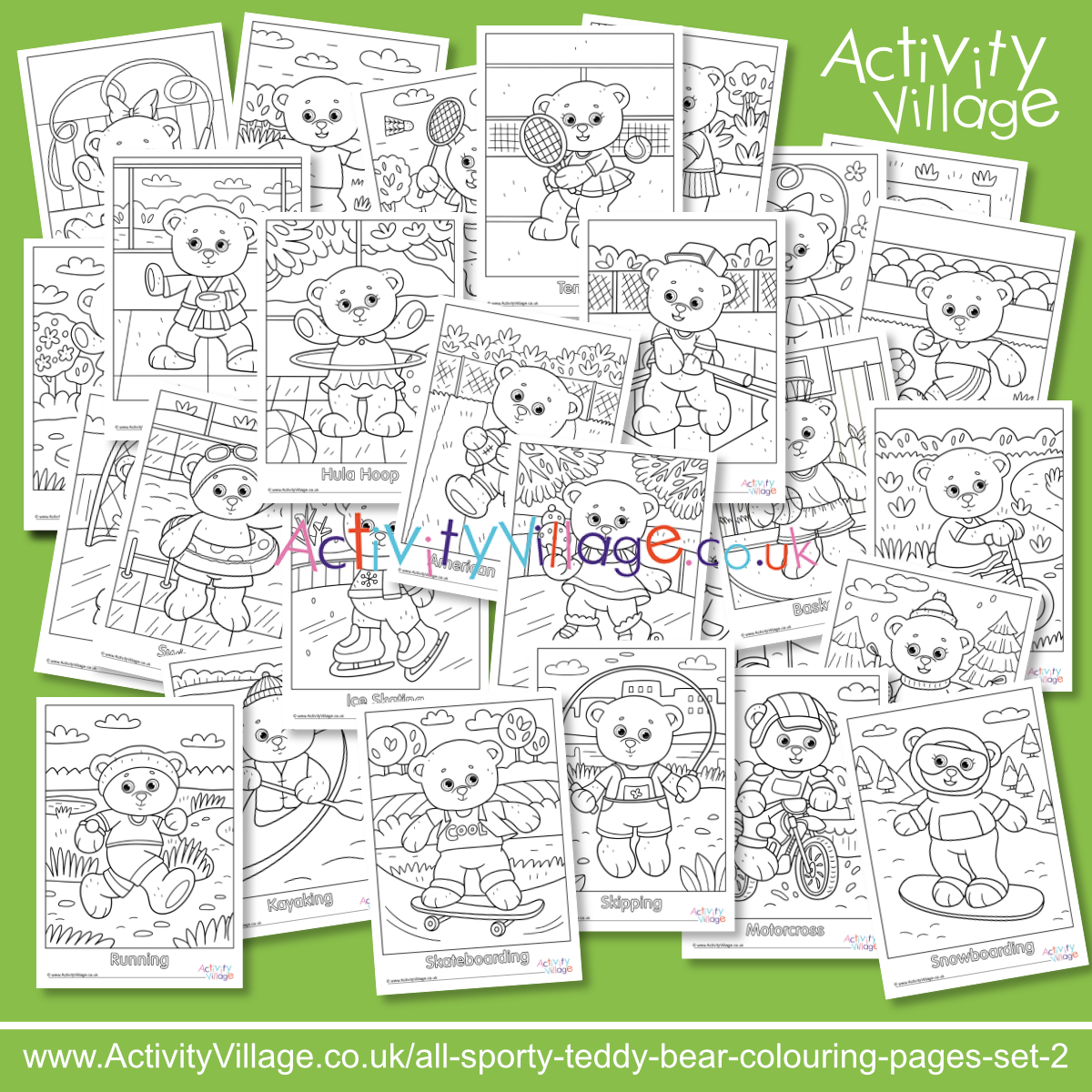 Sporty teddy bear colouring pages set 2