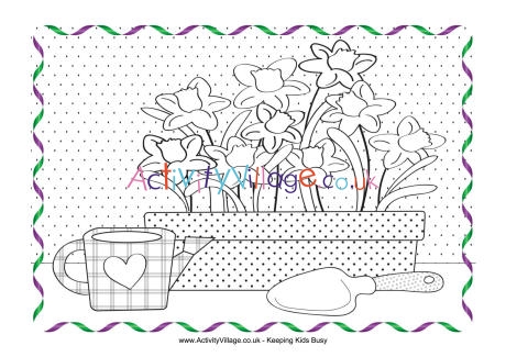 Spring gardening colouring page