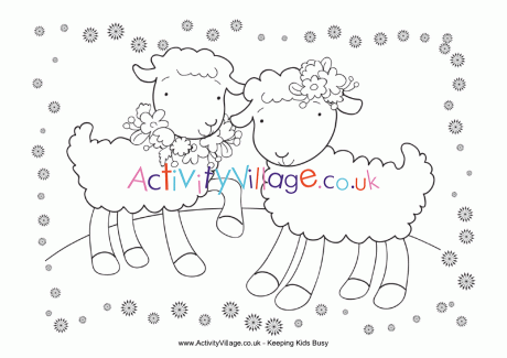 Spring lambs colouring page
