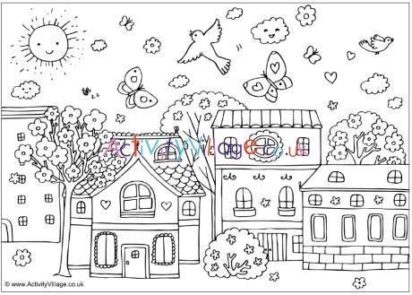 Spring street colouring page