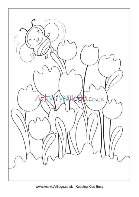 Spring tulips colouring page