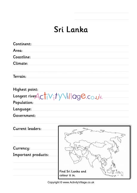 Sri Lanka Fact Worksheet