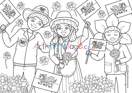 St David's Day colouring page 2