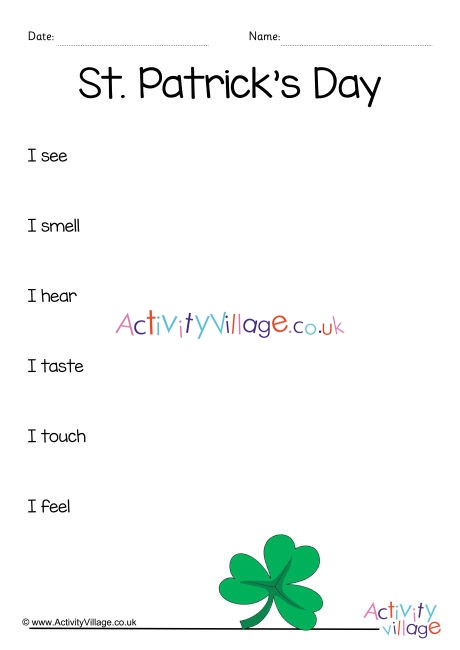 St Patricks Day Sensory Poem Planning Sheet