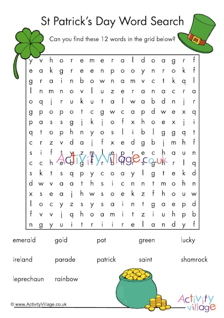 St Patrick's Day word search