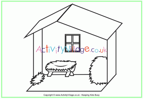 Christmas stable colouring page