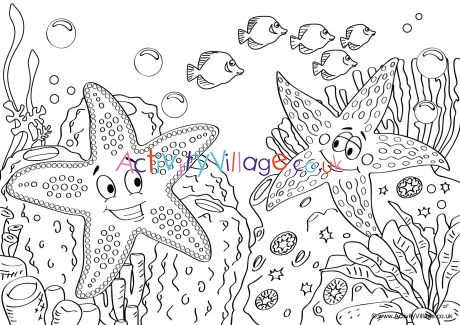 Starfish Scene Colouring Page