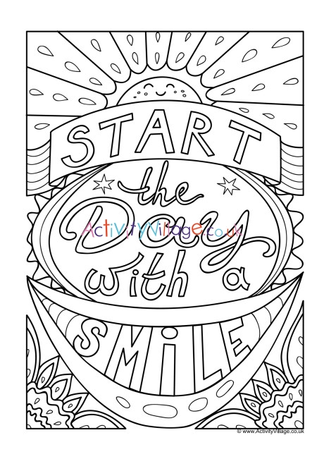 Start the day with a smile colouring page