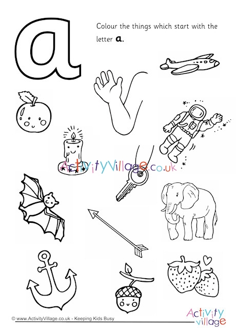 Start With The Letter A Colouring Page