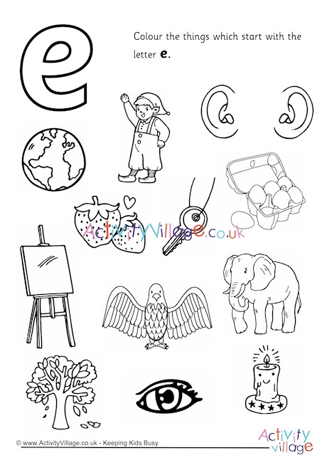 Start With The Letter E Colouring Page