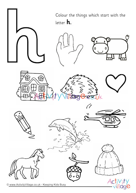 start with the letter h colouring page