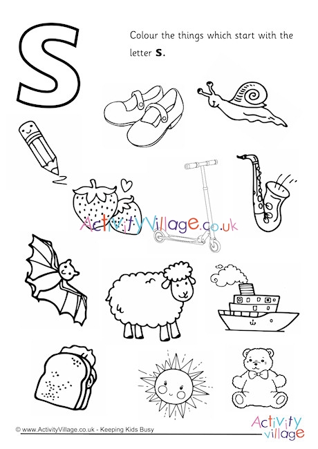 Start With The Letter S Colouring Page