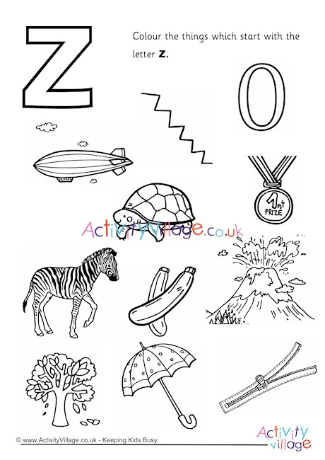 Start With The Letter Z Colouring Page
