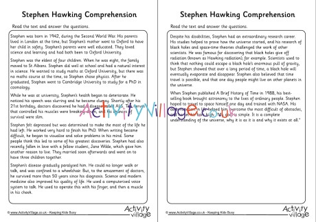 Stephen Hawking comprehension
