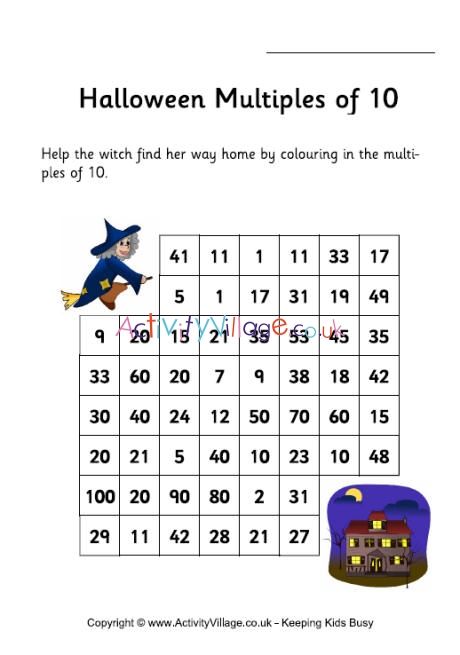 Halloween stepping stones puzzle - multiples of 10