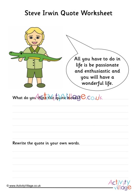 Steve Irwin Quote Worksheet 2