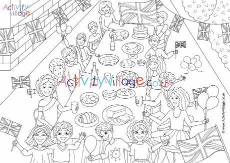 Street party colouring page