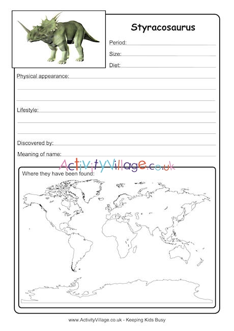 Styracosaurus worksheet
