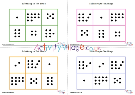 Subitising dots to ten bingo