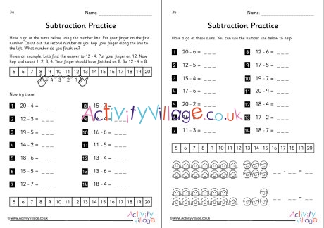 Subtraction by counting back worksheets set 3