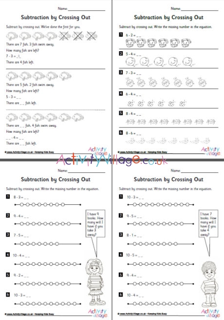 Subtraction by crossing out worksheet set 1