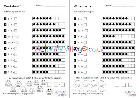 Subtraction by crossing out worksheets set 2