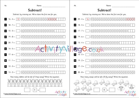 Subtraction by crossing out worksheets set 4